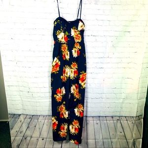 Band of Gypsies - Navy Blue Floral Jumpsuit Wide Leg SizeSmall Bustier Style Top